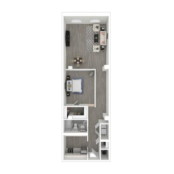 a stylized floor plan with a bedroom and a bathroom