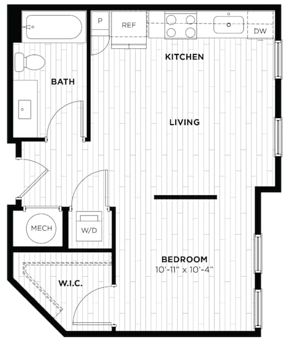 a floor plan of a small apartment with a bedroom and a living room