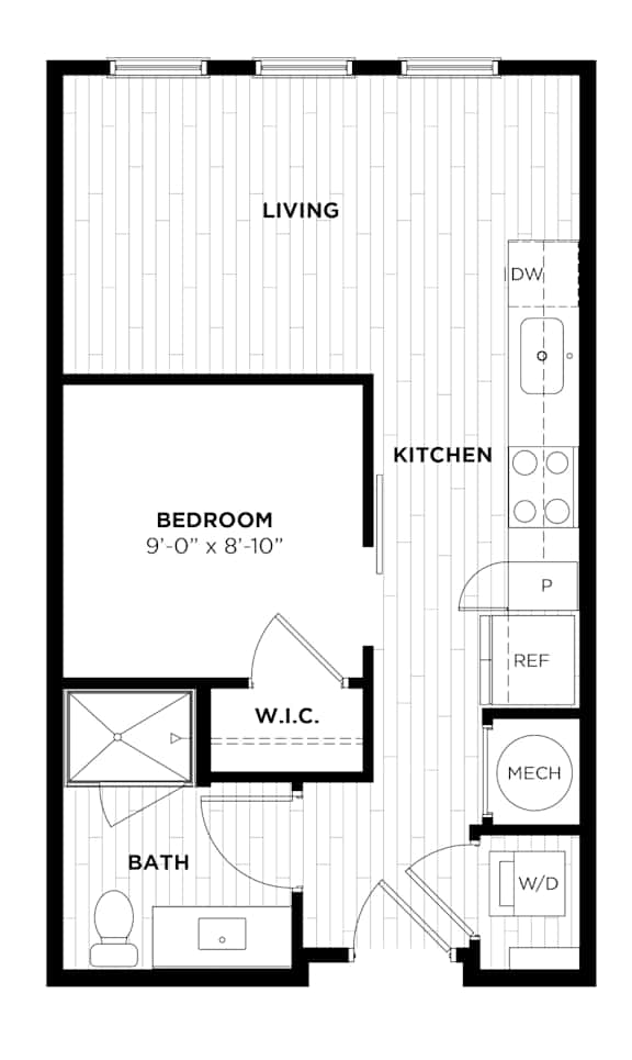 a floor plan of a small house with a kitchen and a living room