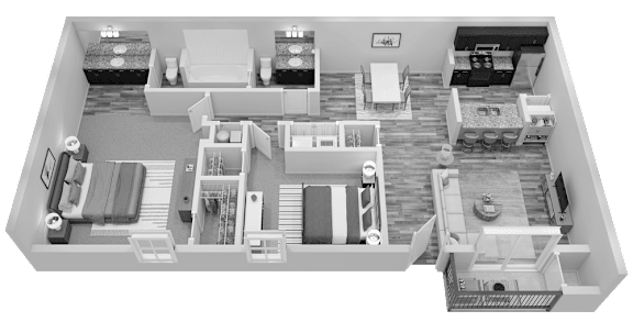 A black and white image of a floor plan of a house.