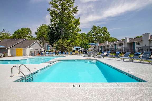 A swimming pool with a depth of 6 feet.