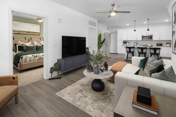 a living room with a couch and a tv