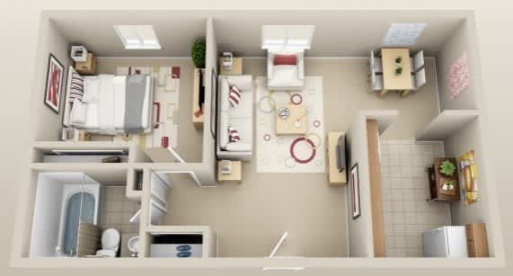 A dollhouse kitchen with a refrigerator, sink, and oven.