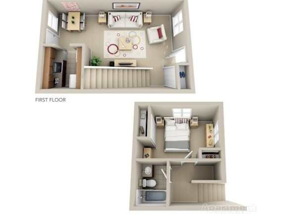 A small apartment with a first floor and a second floor is shown.