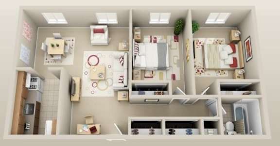 A dollhouse living room with furniture and decorations.