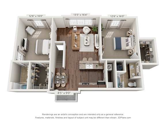 A 3D floor plan of a house with dimensions and a disclaimer at the bottom.