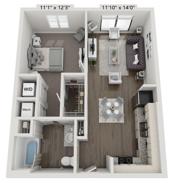 a 1 bedroom floor plan with a bathroom and a living room