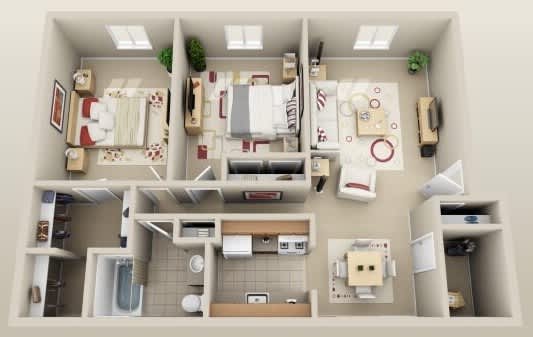 A dollhouse living room with furniture and decorations.
