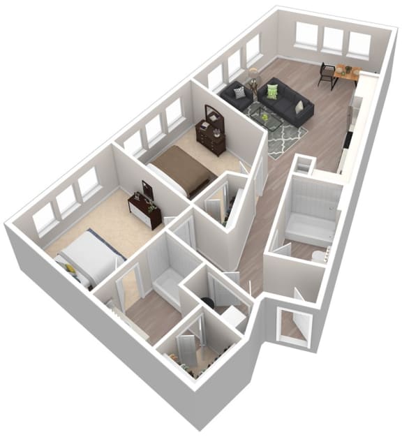 a 3d floor plan of a home with a living room and a dining room