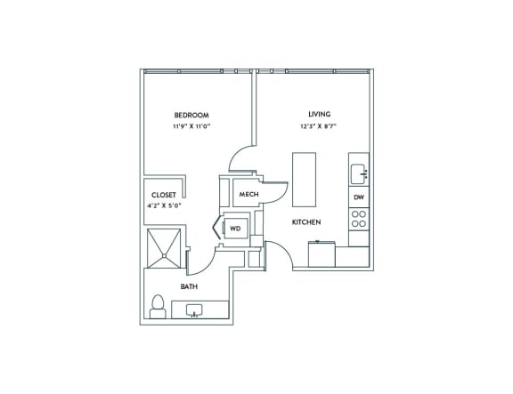 a floor plan of a 1 bedroom floor plan