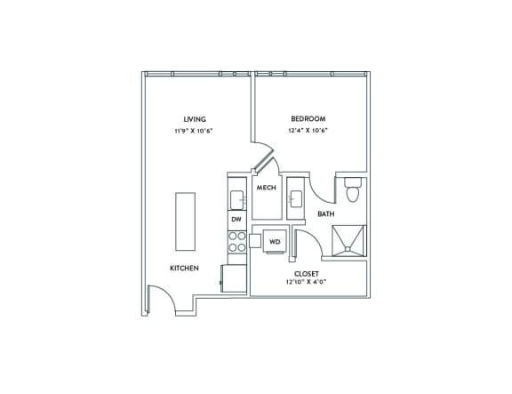 a floor plan of a 1 bedroom floor plan