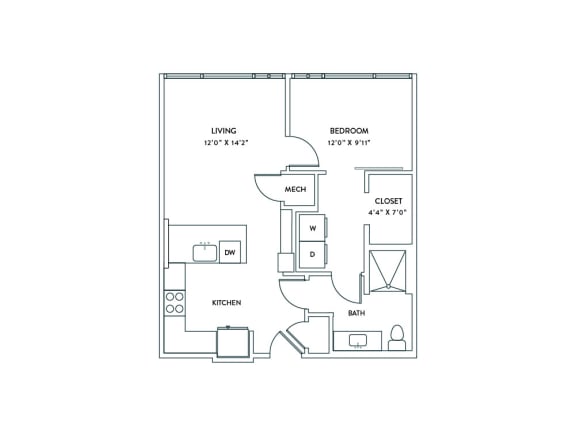 a floor plan of a 1 bedroom floor plan