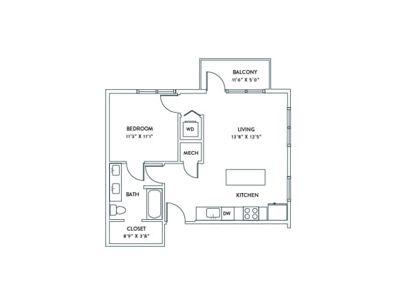 a floor plan of a 1 bedroom floor plan