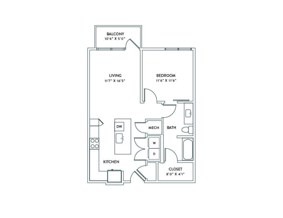 a floor plan of a 1 bedroom floor plan