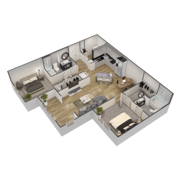 a 3d floor plan of a house