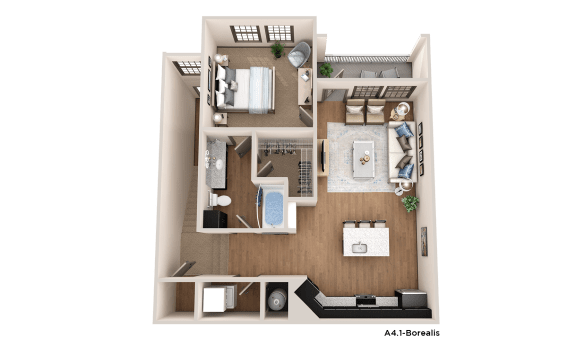 a 3d floor plan of a house with a bedroom and a living room