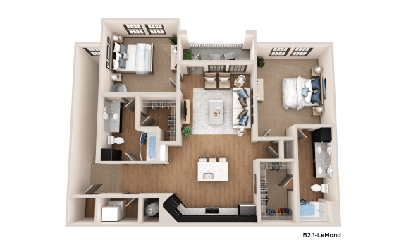 a 3d rendering of a floor plan of a house