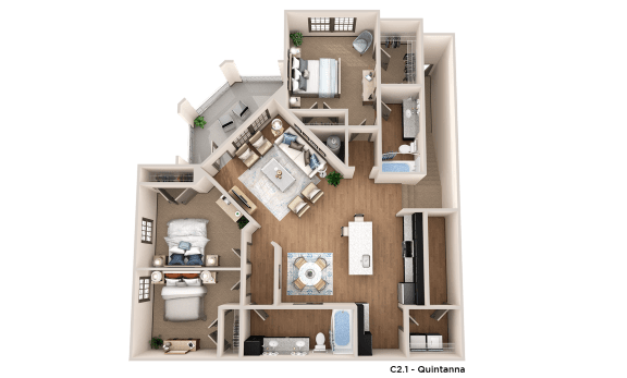 a 3d floor plan of a house