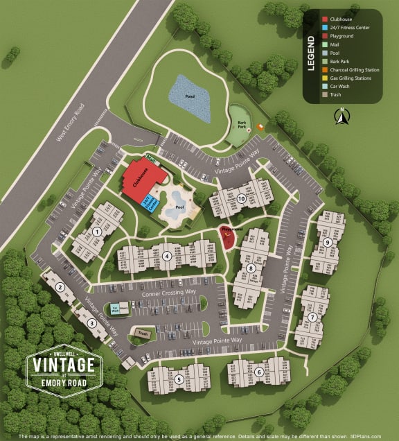 a map of a campus with a red building in the middle