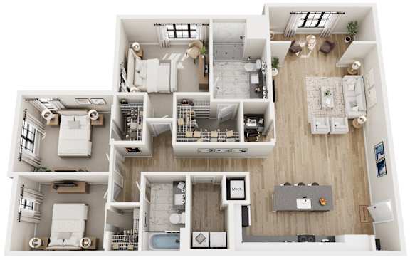 A detailed floor plan of a modern apartment layout.