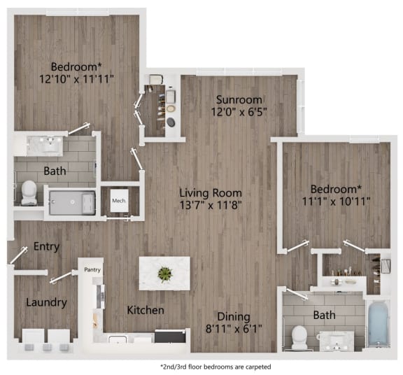 068 sq ft floor plan  1 bedroom  129