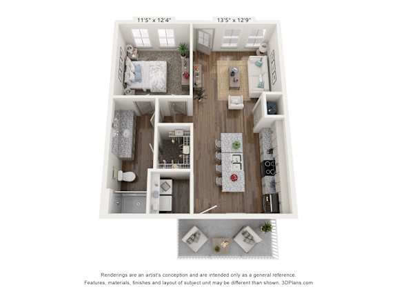 1 Bed Floorplan at Allier Heartwood, Richmond Hill, Georgia