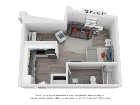 a bedroom with a bed and a dresser in a room