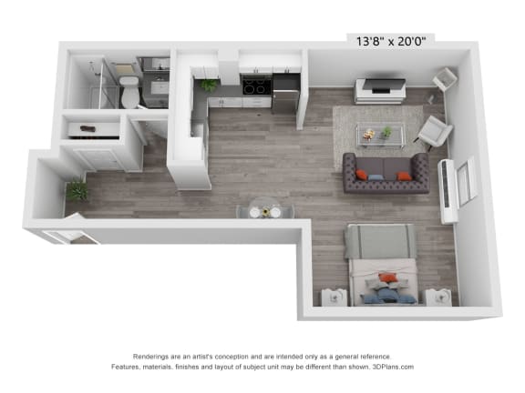 a floor plan of a 1 bedroom apartment