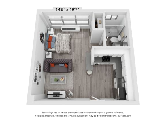 a floor plan of a 1 bedroom apartment