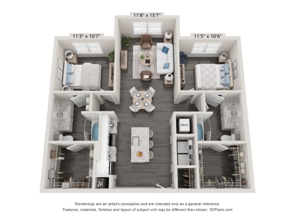 a 1 bedroom floor plan at Fairview Springs in Covington, GA, 30016
