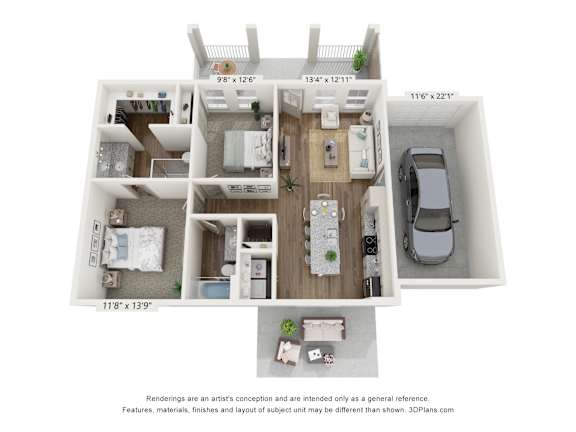 Two Bedroom Floorplan at Allier Heartwood, Richmond Hill, 31324