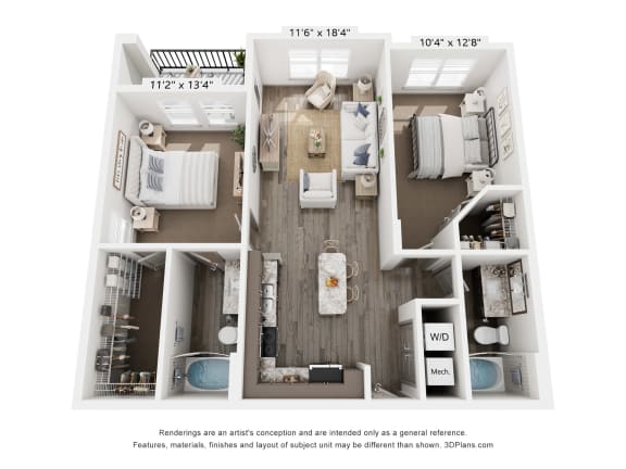 a 3 bedroom floor plan with a bathroom and a living room