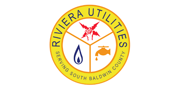 The image is a logo for Riviera Utilities serving South Baldwin County.