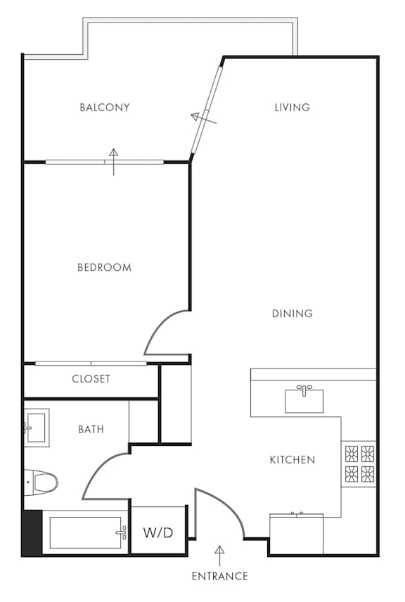 A1 Floor Plan - 1 Bed 1 Bath