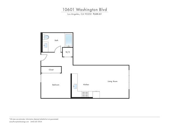 A floor plan for an apartment at 10601 Washington Blvd, Los Angeles, CA.