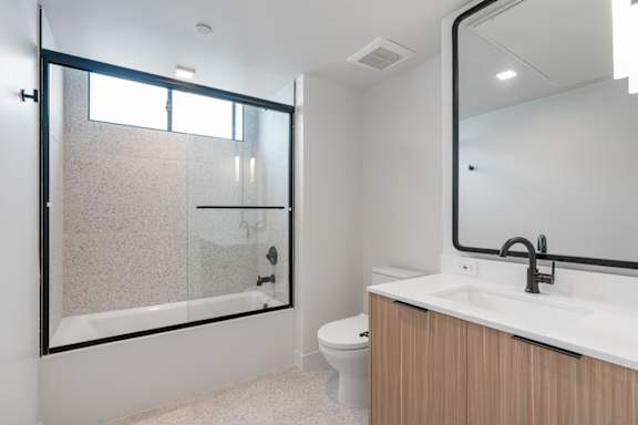E2 - bathroom with windows and large mirror