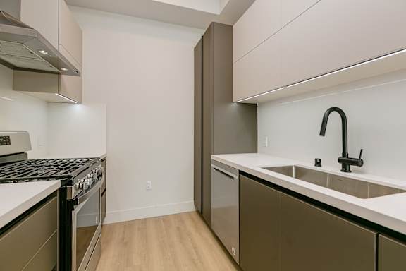Galley style kitchen with lots of cabinet space