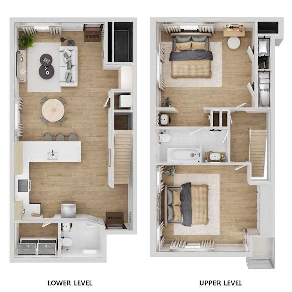 A diagram shows the layout of a two-level apartment.