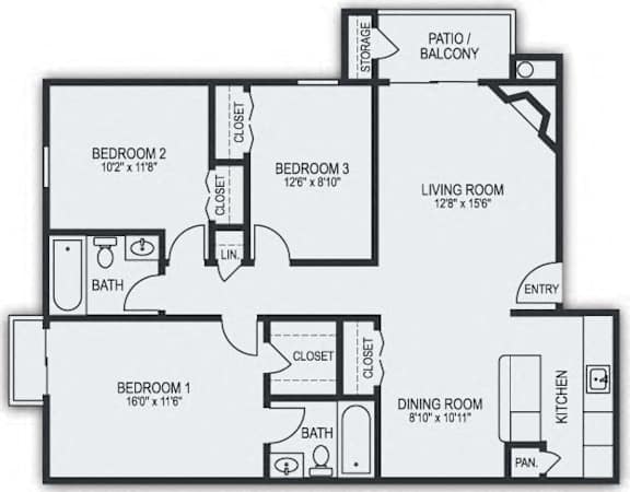 The Deluxe Lux 3 Bedroom at Campbell Reserve in Joplin, MO features Vaulted Ceilings and a Fireplace.