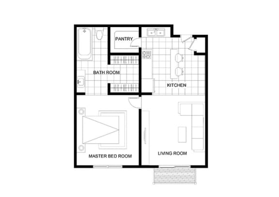 The Lodge 1 bed and 1 bath 2D floorplan at The Lodge Apartments, Tulsa