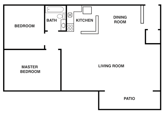 Floor Plan  A simple black and white floor plan of a house with labeled rooms.