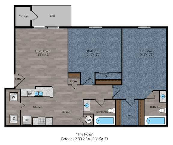 Floor Plan  The Rose - 2 Bed 2 Bath Floor Plan at Bayside Apartment Homes, Hilliard