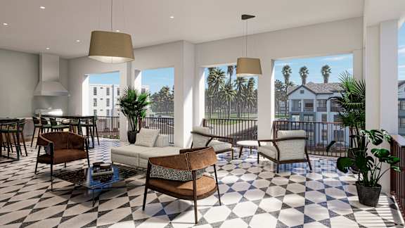 Living Room with Checkered Floor at Imperial Crossing Luxury Apartment Homes, Bonita Springs, Florida