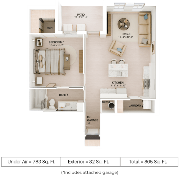 1 bed 1 bath floor plan at Imperial Crossing Luxury Apartment Homes, Bonita Springs, Florida