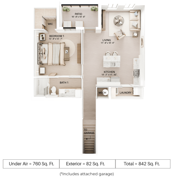 1 bed 1 bath floor plan A at Imperial Crossing Luxury Apartment Homes, Florida