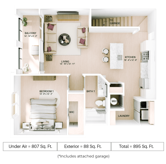 1 bed 1 bath floor plan B at Imperial Crossing Luxury Apartment Homes, Bonita Springs, FL, 34134