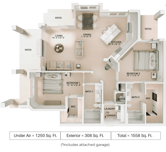 2 bed 2 bath floor plan Bat Imperial Crossing Luxury Apartment Homes, Bonita Springs, Florida