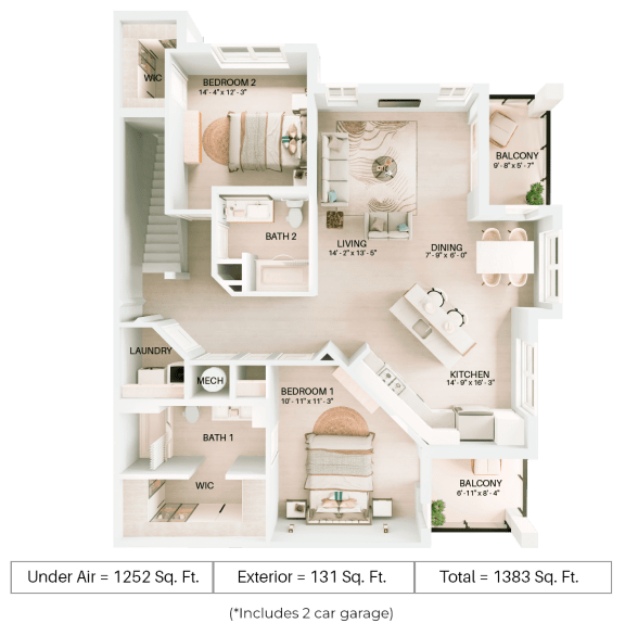 2 bed 2 bath floor plan C at Imperial Crossing Luxury Apartment Homes, Florida