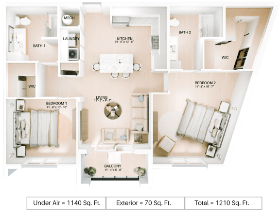 2 bed 2 bath floor plan D at Imperial Crossing Luxury Apartment Homes, Bonita Springs, FL, 34134