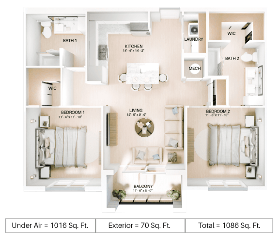 2 bed 2 bath floor plan E at Imperial Crossing Luxury Apartment Homes, Bonita Springs, FL